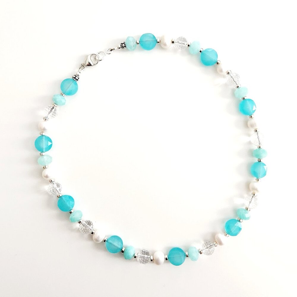 AQUA COLORED JADE GEMSTONE MIX NECKLACE-16"